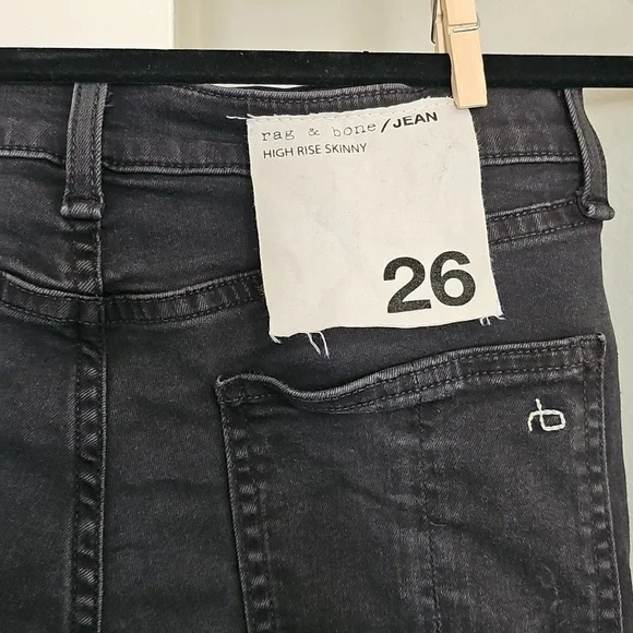 Rag & Bone High Rise Skinny Jeans Distressed Knees/Raw Hem Dark Gray Siz… - Picture 10 of 13